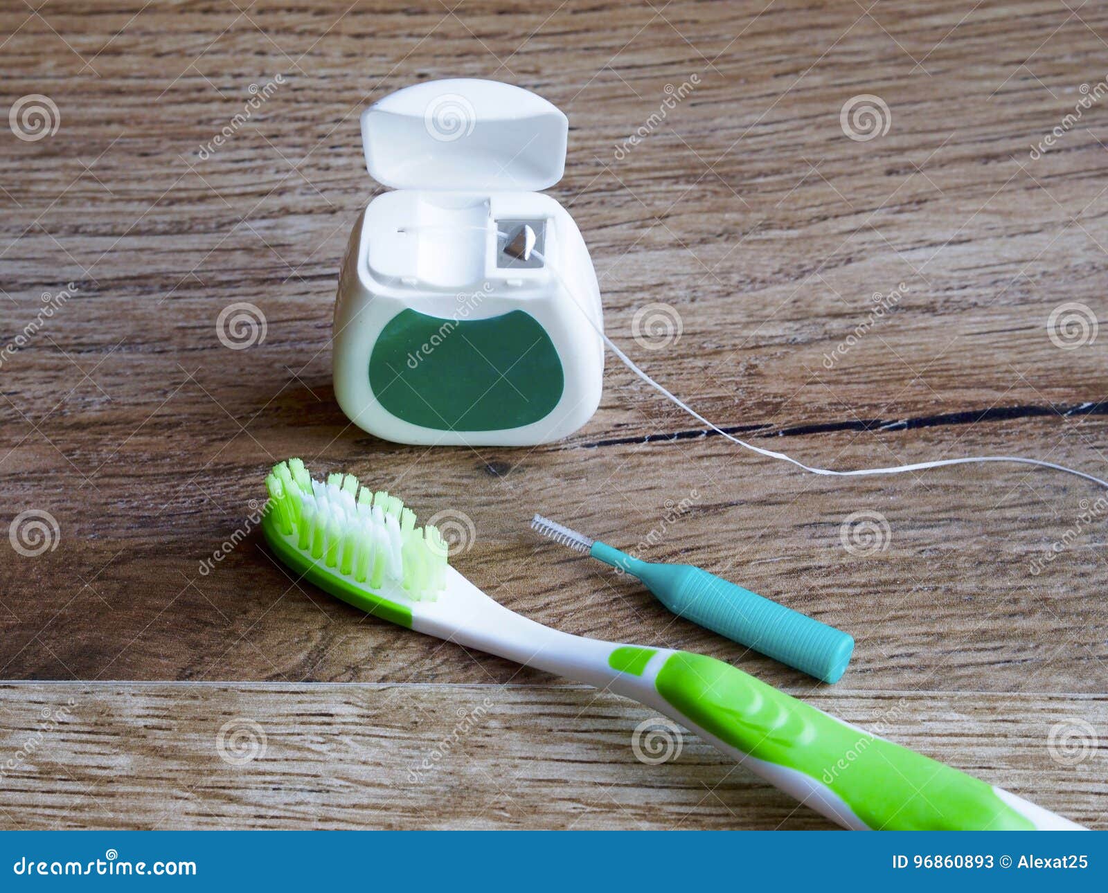 Seda Dental, Cepillo De Dientes Y Cepillo Interdental Imagen de archivo