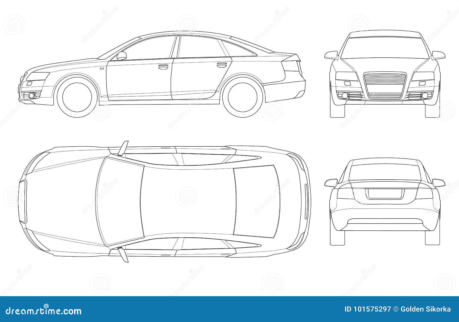 Sedan Car in Outline. Business Sedan Vehicle Template Vector Isolated