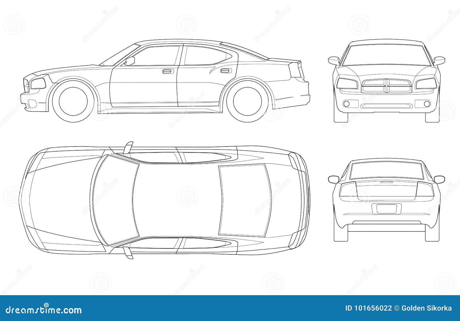 Sedan Car in Outline. Business Sedan Vehicle Template Vector Isolated