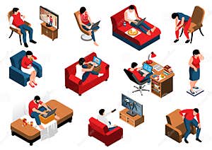 Isometric Sedentary Life Composition Vector Illustration Isometric Sedentary Life Composition Vector Illustration