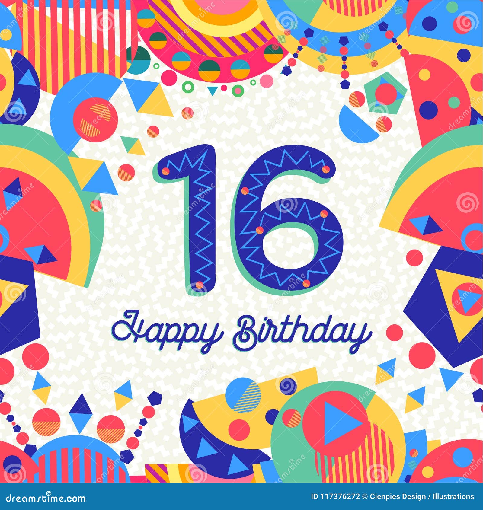 Sedici Numero Della Cartolina D Auguri Di Compleanno Di 16 Anni Illustrazione Vettoriale Illustrazione Di Colorful Saluto