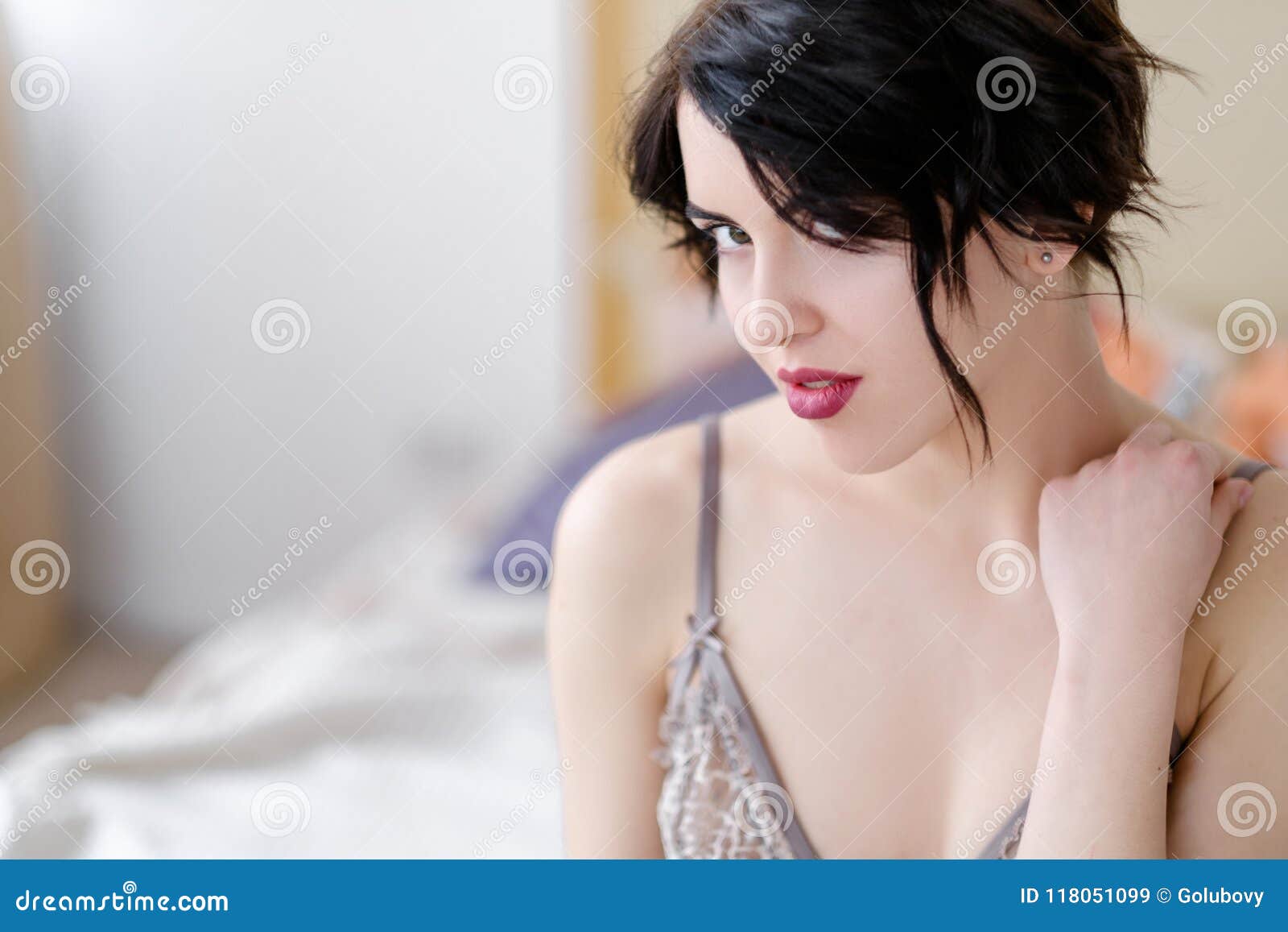 Seduction Sex Hot Playful Brunette Girl Lingerie Stock Image picture