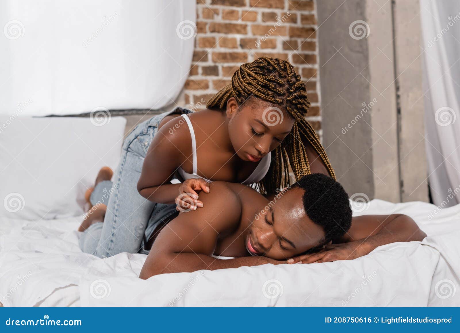 View of Romantic Shirtless African American Stock Photo - Image of