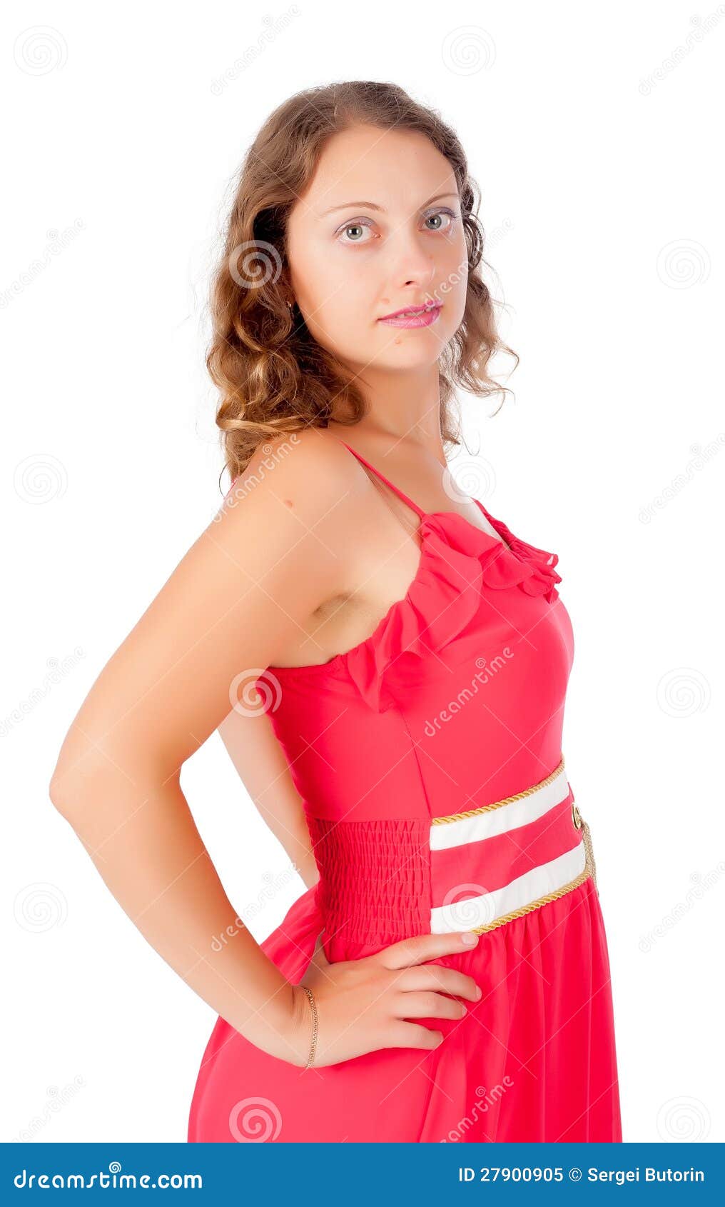 Seductive Blonde Woman With Red Dress Royalty Free Stock