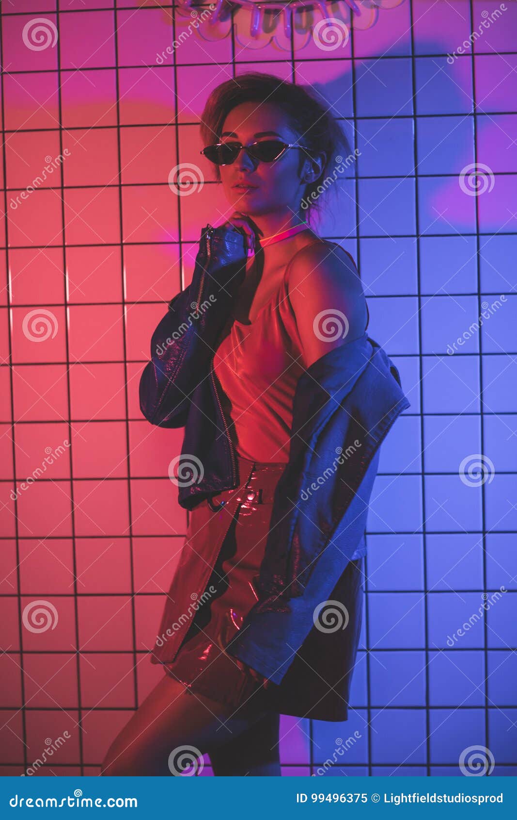 Seductive Girl in Leather Jacket Stock Image - Image of disco, vogue ...