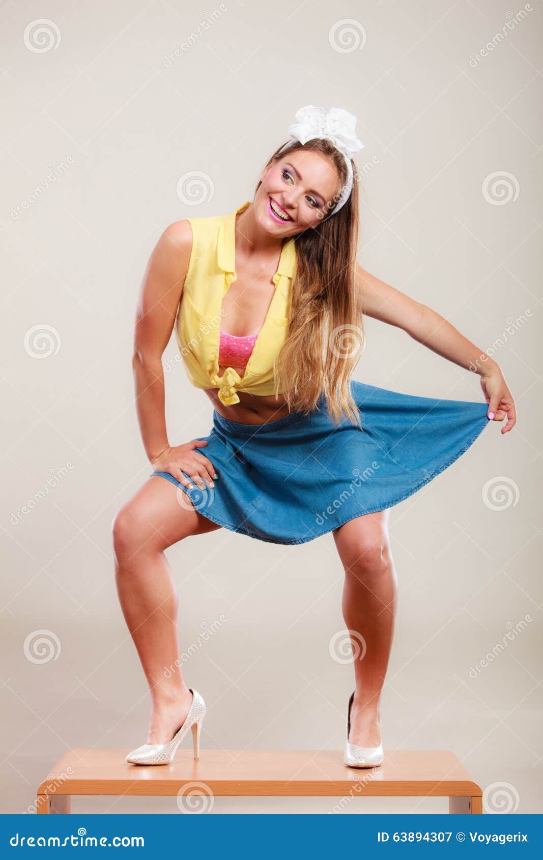 Seductive Pin Up Woman Girl Dancing On Table Stock Image