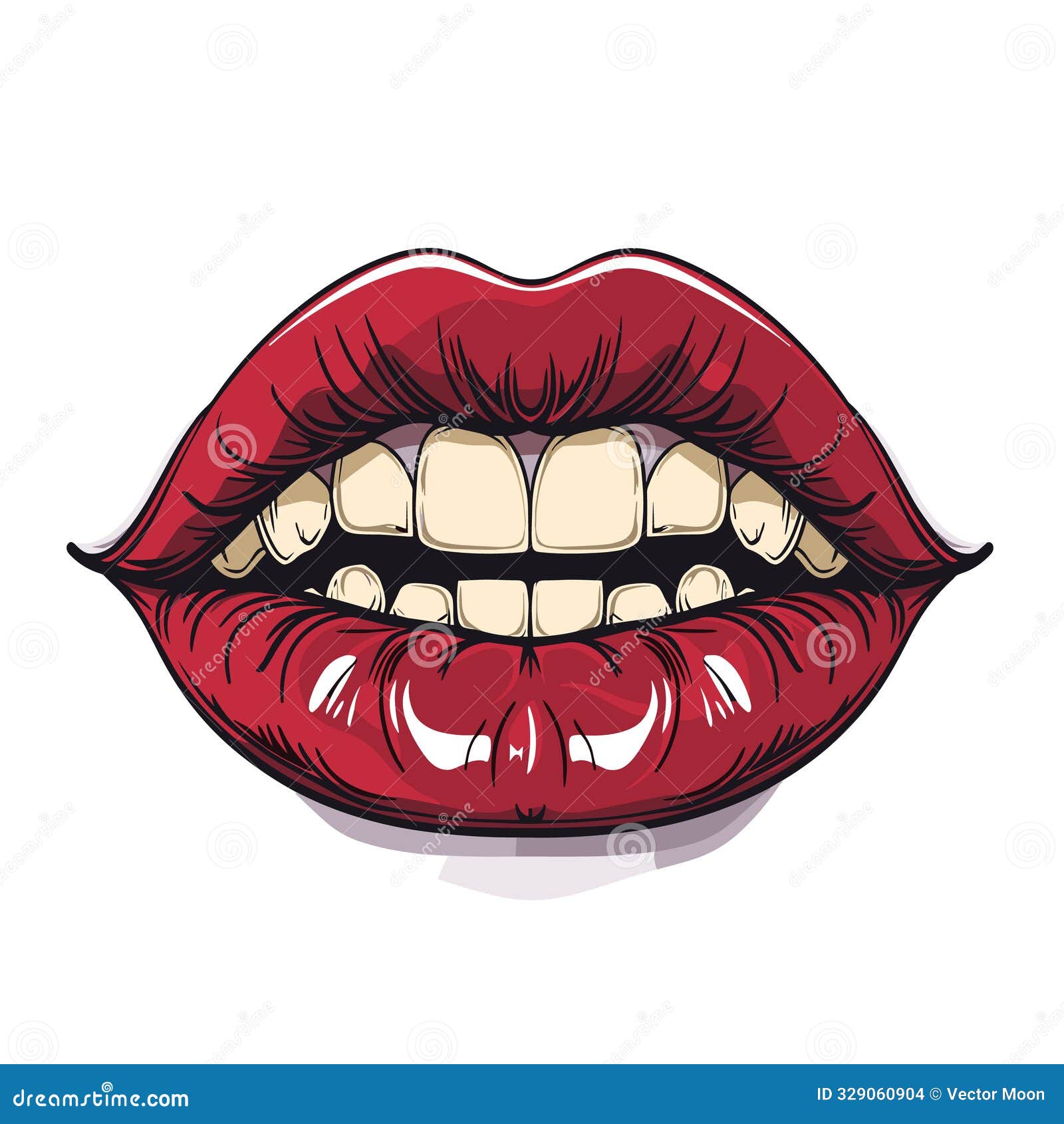 seductive red lips bared teeth,  ,  white background, digital art