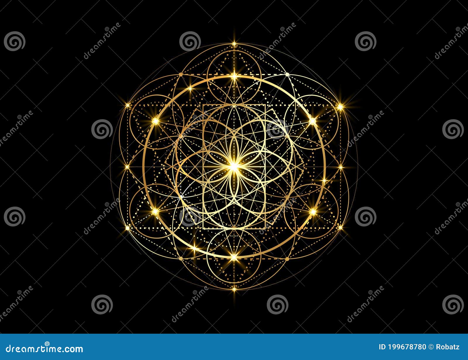 seed of life  sacred geometry. geometric mystic mandala of alchemy esoteric flower of life. gold luxury , 