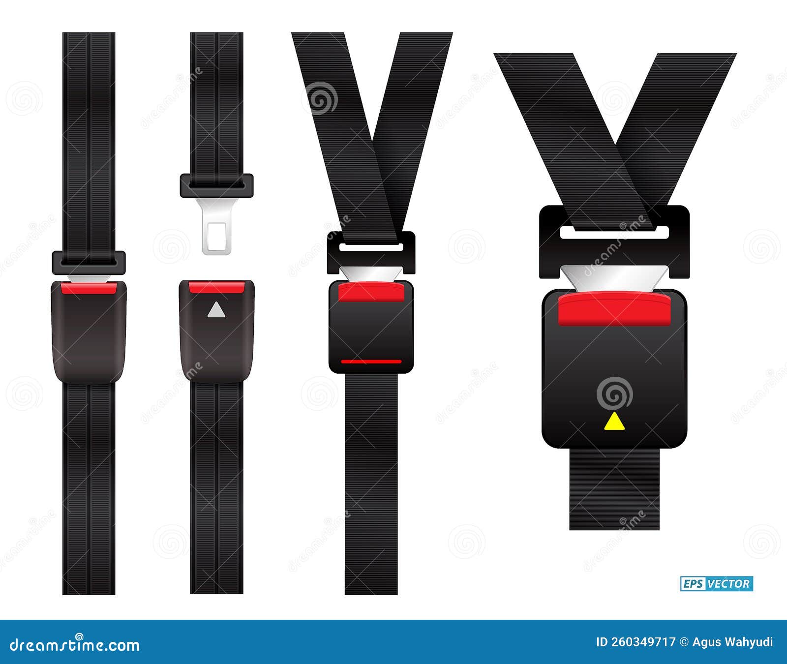 Sef of Realistic Safety Belt Isolated on White. Eps Vector. Stock