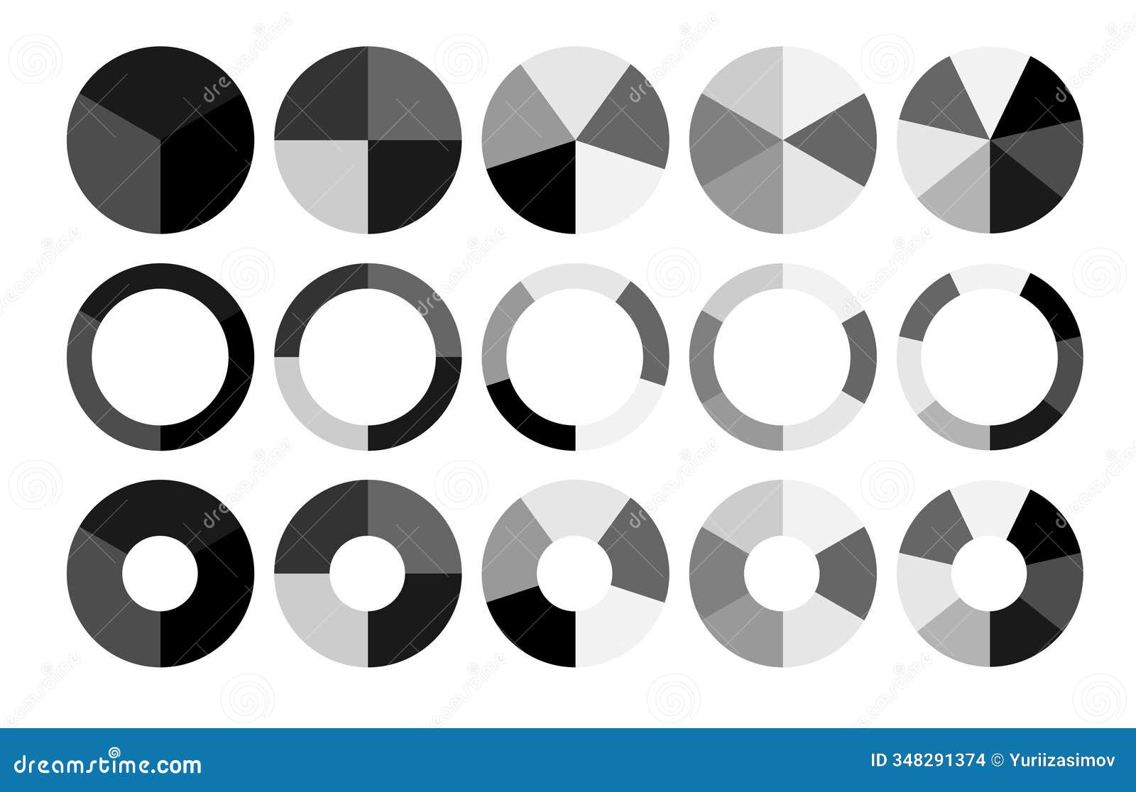 segment infographic. pie chart icons. 2,3,6,10,20 circle section graph. wheel round diagram part . 