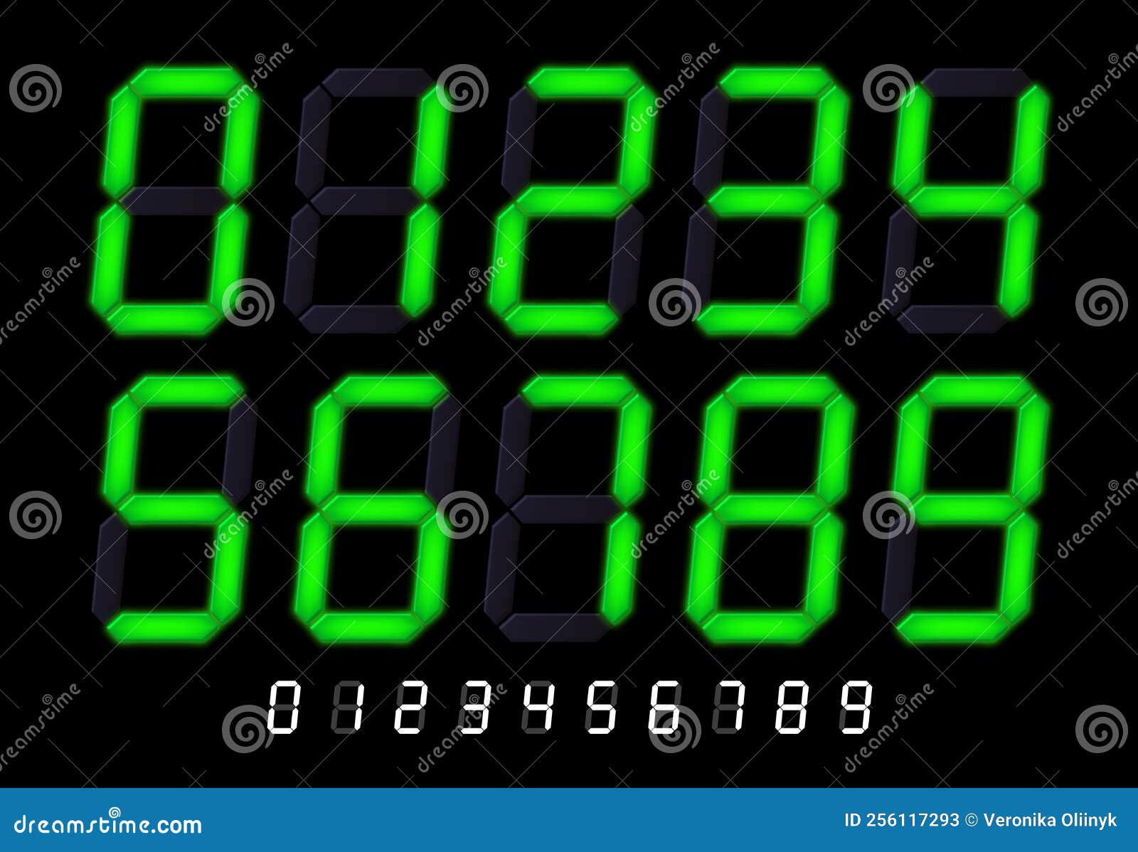 Segmented Lcd Display Numbers. Digital Time Timer Signs, Tech Clock