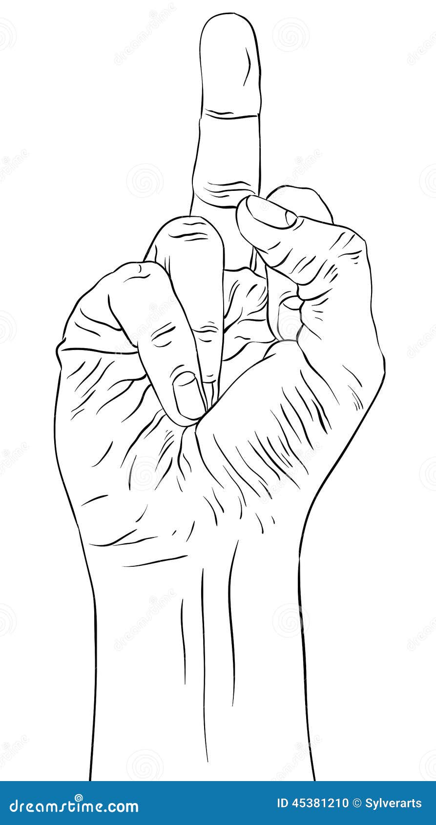 Segno della mano del dito medio in bianco e nero dettagliato Libera da Diritti