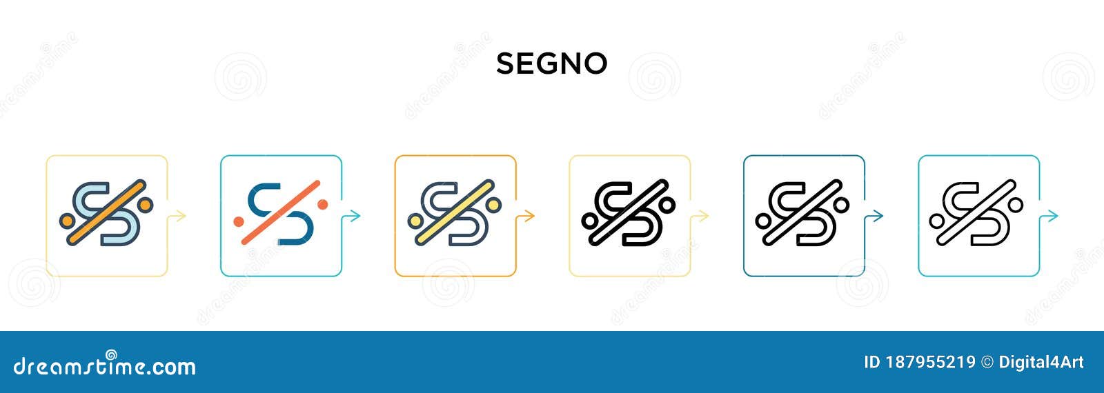 segno  icon in 6 different modern styles. black, two colored segno icons ed in filled, outline, line and stroke style