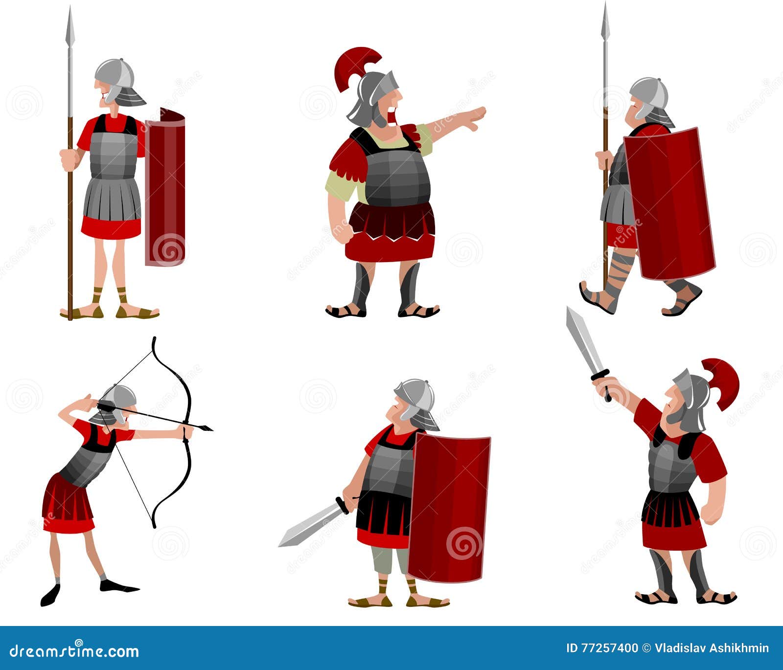 Seis guerreros romanos ilustración del vector. Ilustración de gladiadores -  77257400