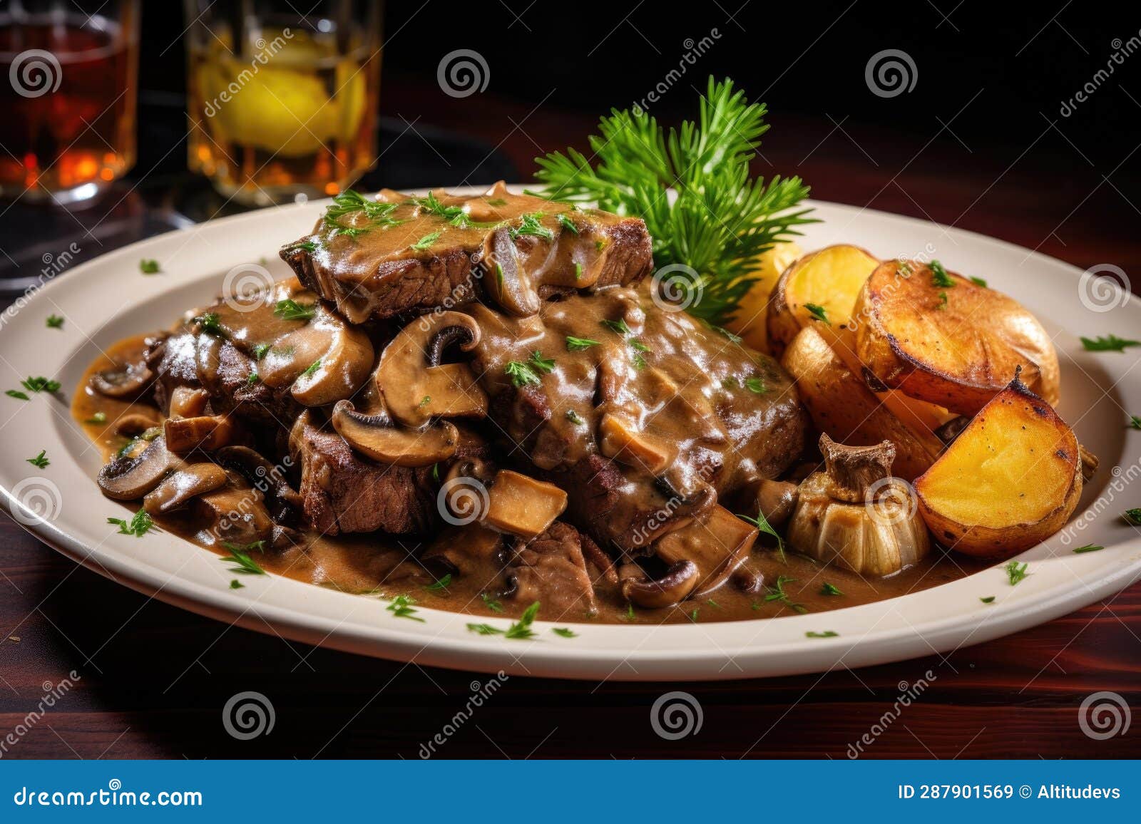 Seitan Steak with Mushroom Sauce on Plate Stock Image Image of