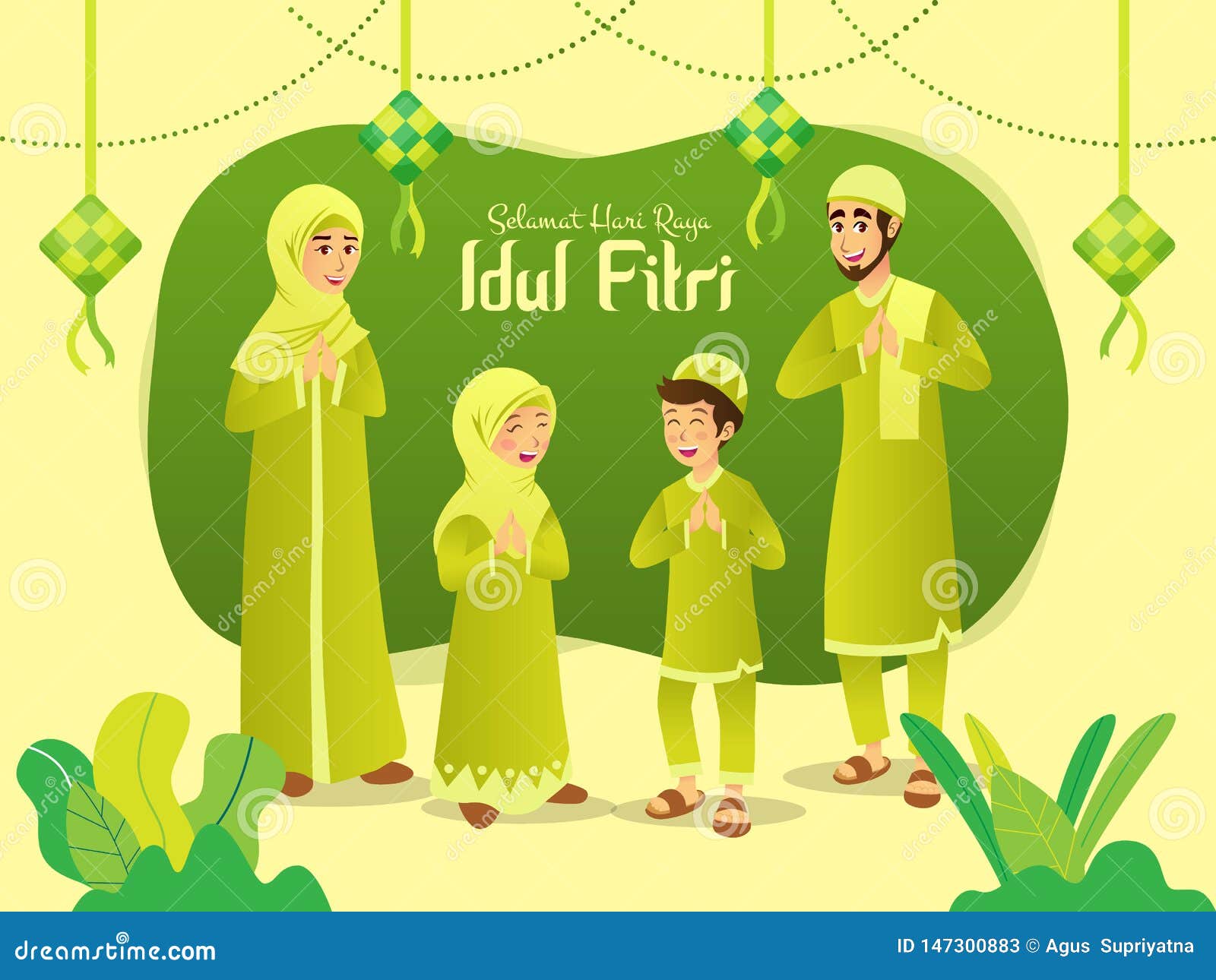 Selamat Hari Raya Idul Fitri is Another Language of Happy Eid Mubarak in  Indonesian. Cartoon Muslim Family Celebrating Eid Al Fitr Stock Vector -  Illustration of character, islamic: 147300883