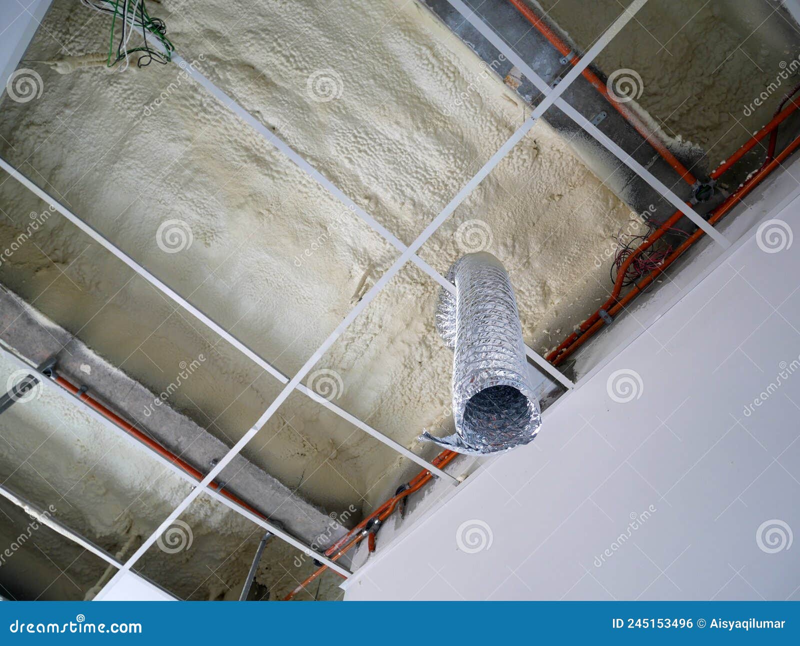 Polyurethane Insulating Foam that Has Been Sprayed and Covered the