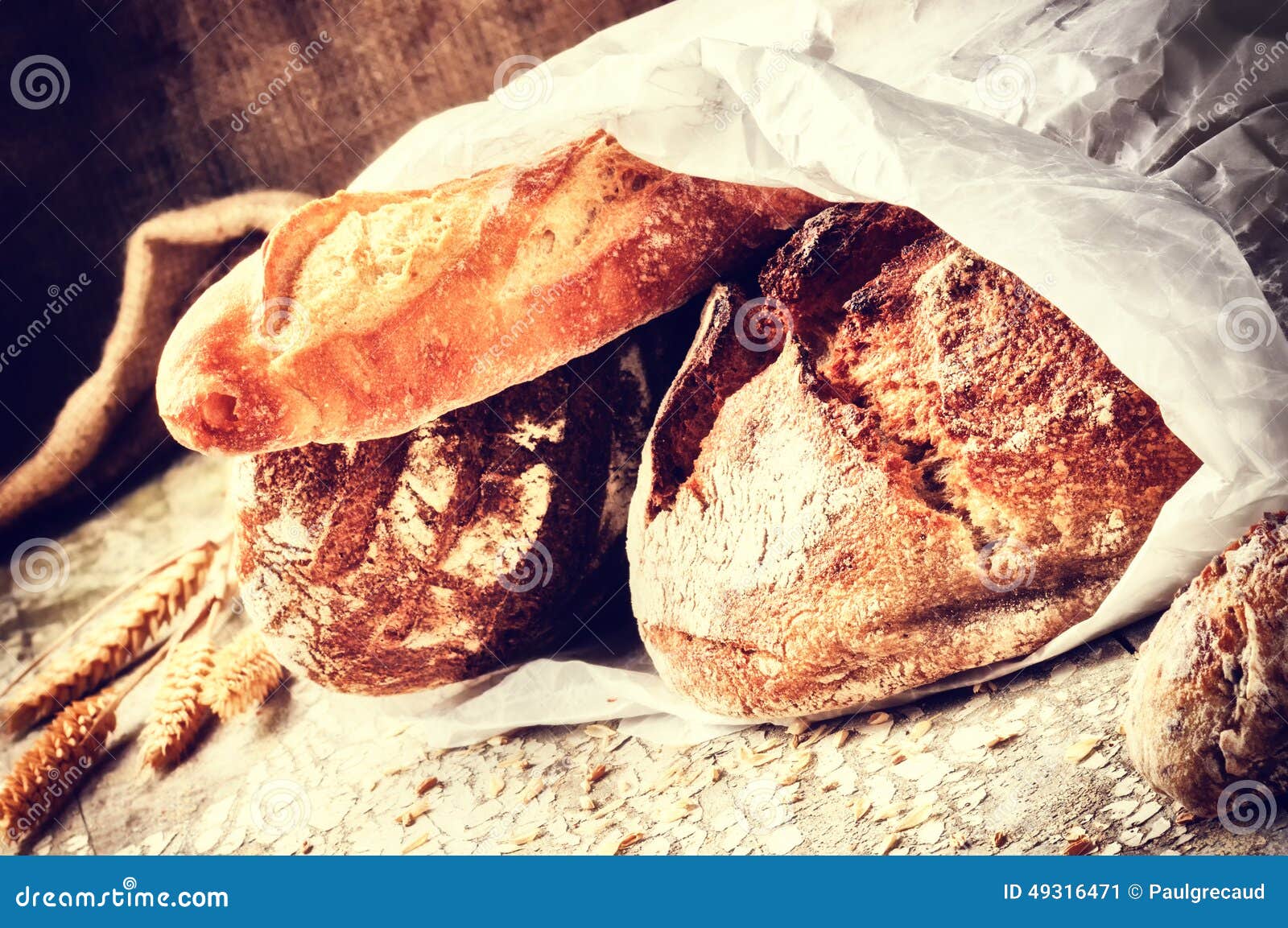 Selection of Freshly Baked Bread in Paper Bag Stock Image Image of