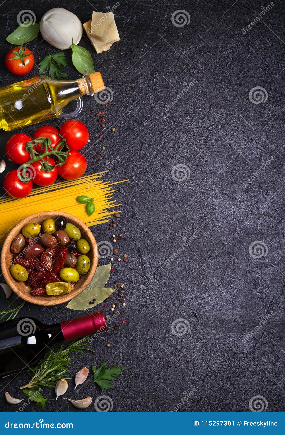 Selection of Healthy Food. Italian Food Background with Spaghetti ...