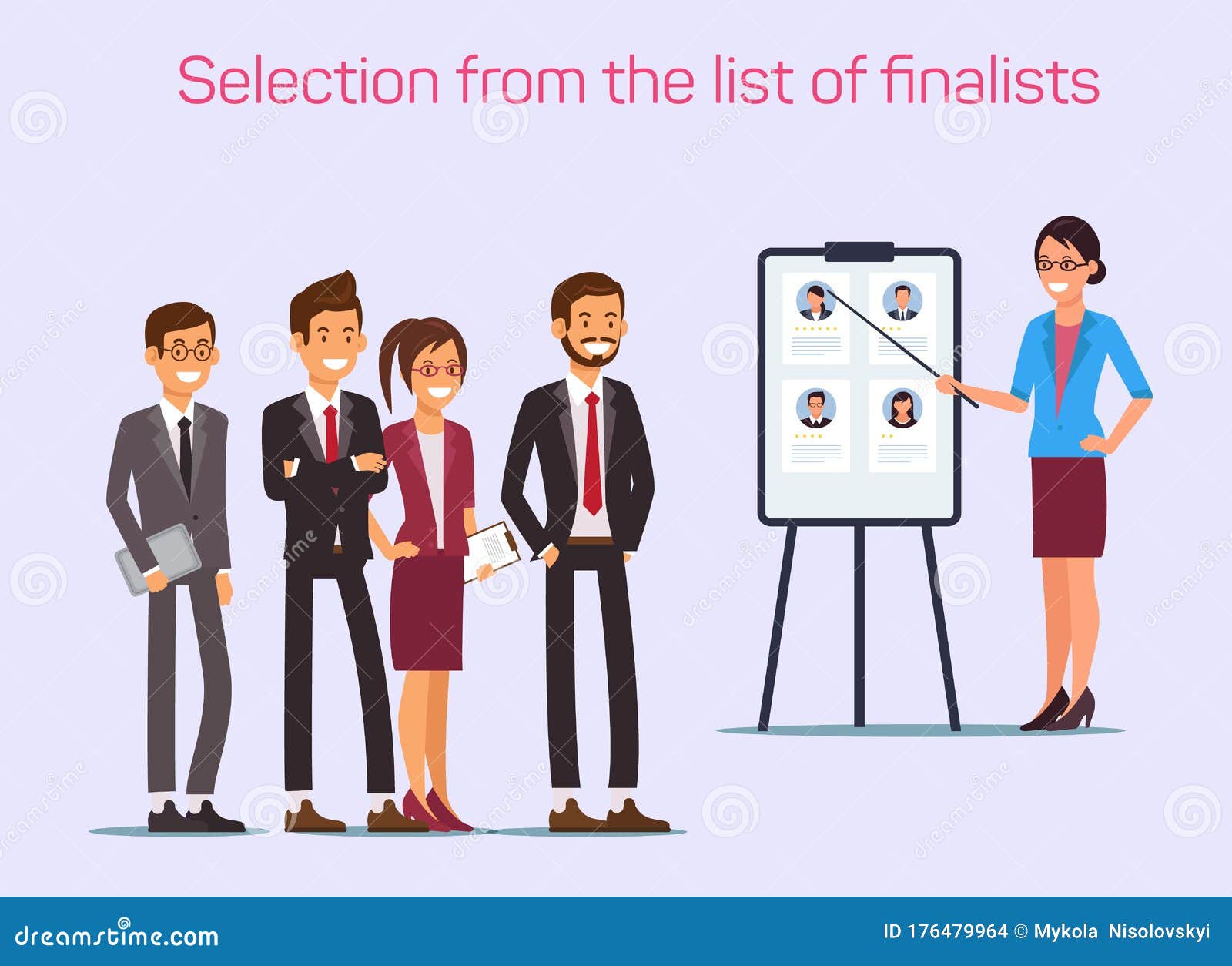 selection from list finalists. woman with pointer.
