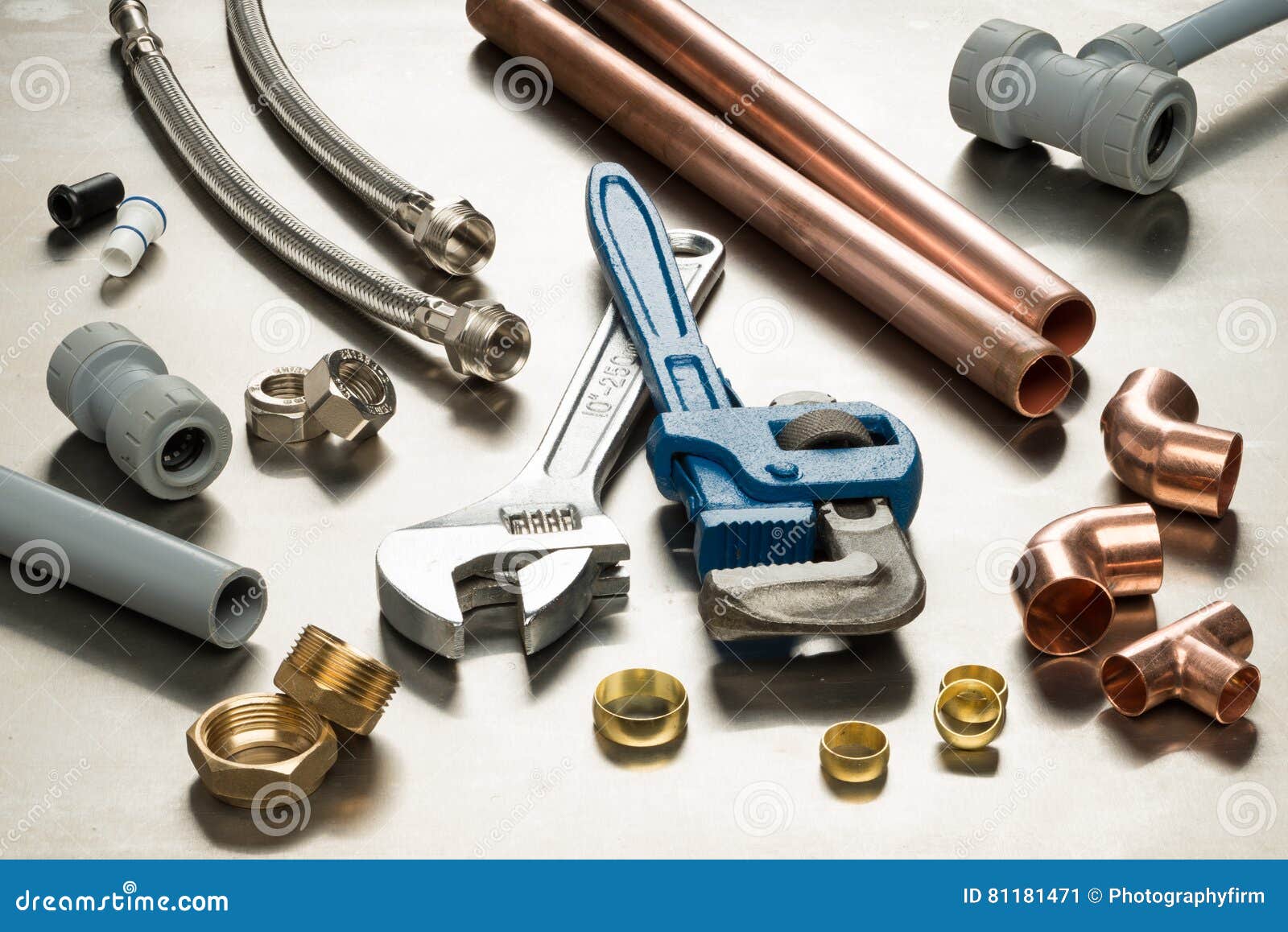 selection of plumbers tools and plumbing materials