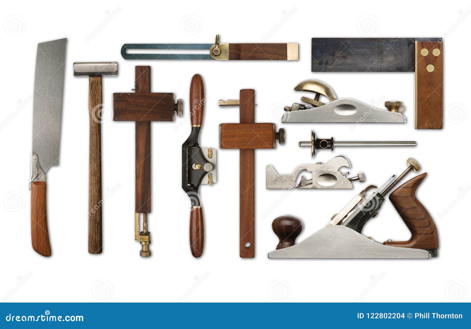 A Selection of Precision Carpentry Tools on a White Backdrop Stock ...