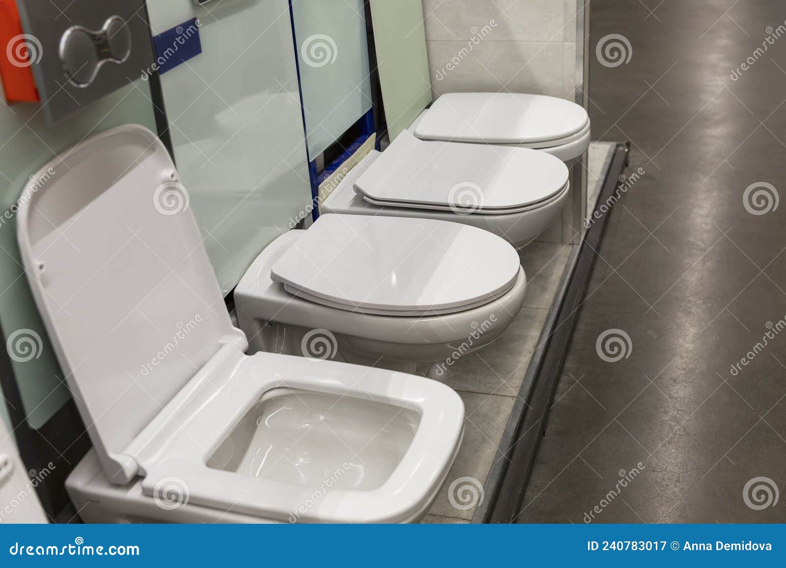 Selection of Toilet Bowls in the Store. Construction, Design and Repair Stock Image Image of
