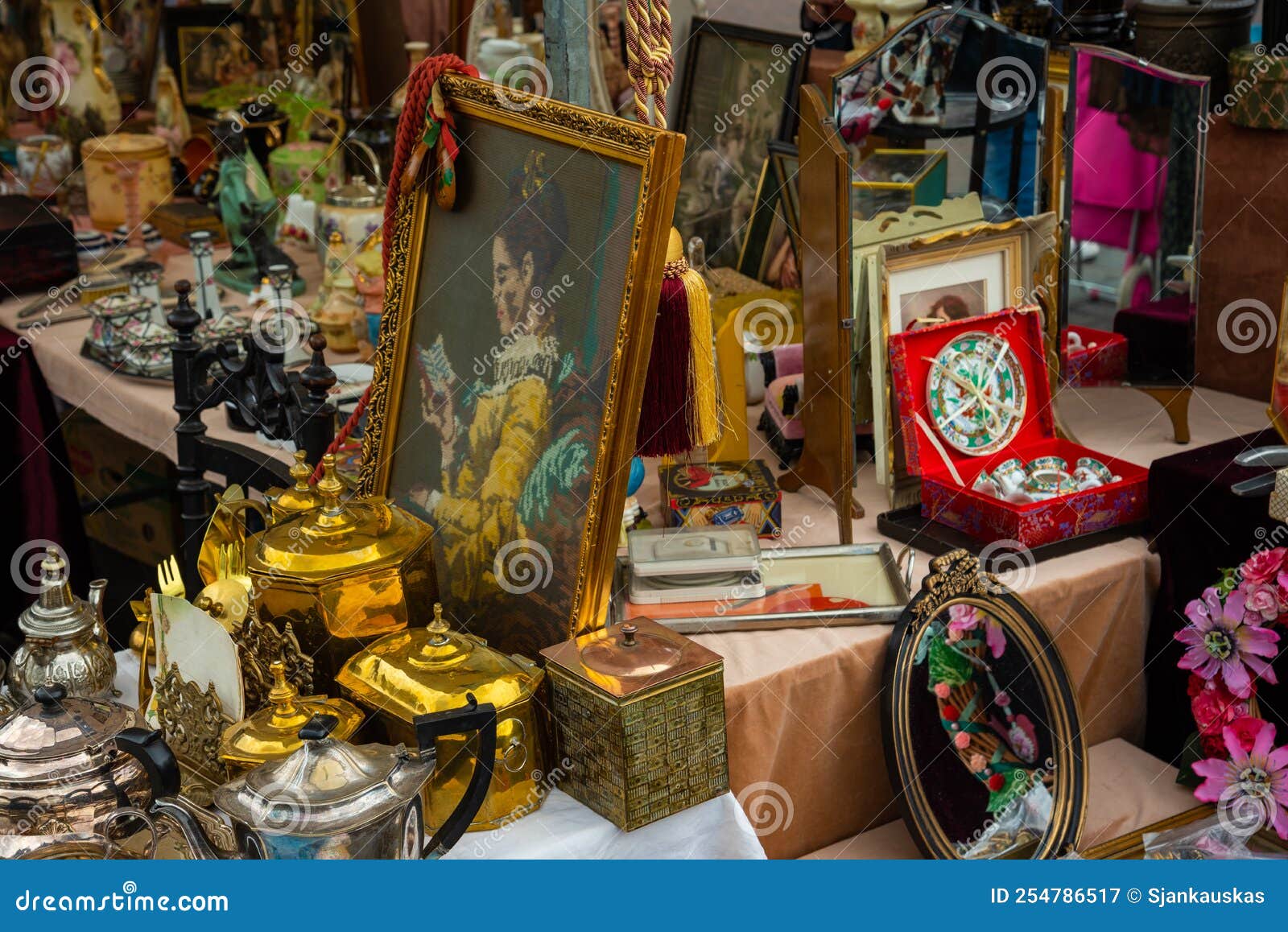 Antiquities at Flea Market, Selection of Vintage Things, Antique