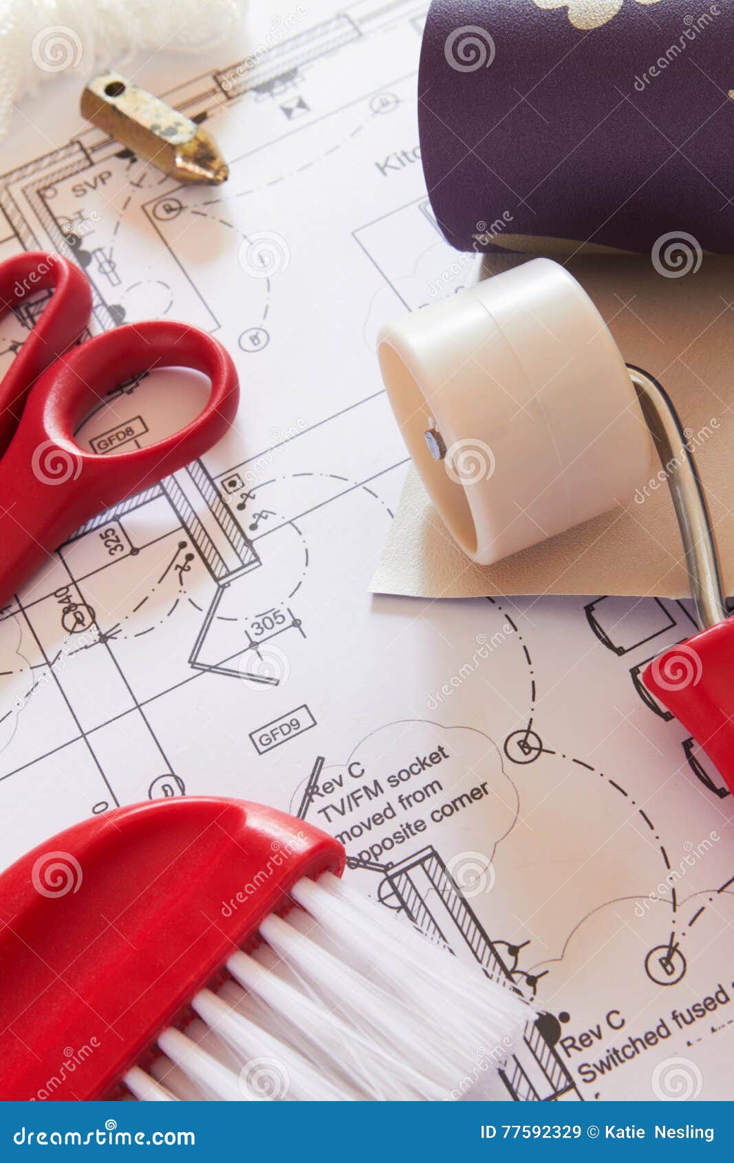Selection of Wallpaper Hanging Tools on House Plans Stock Image Image