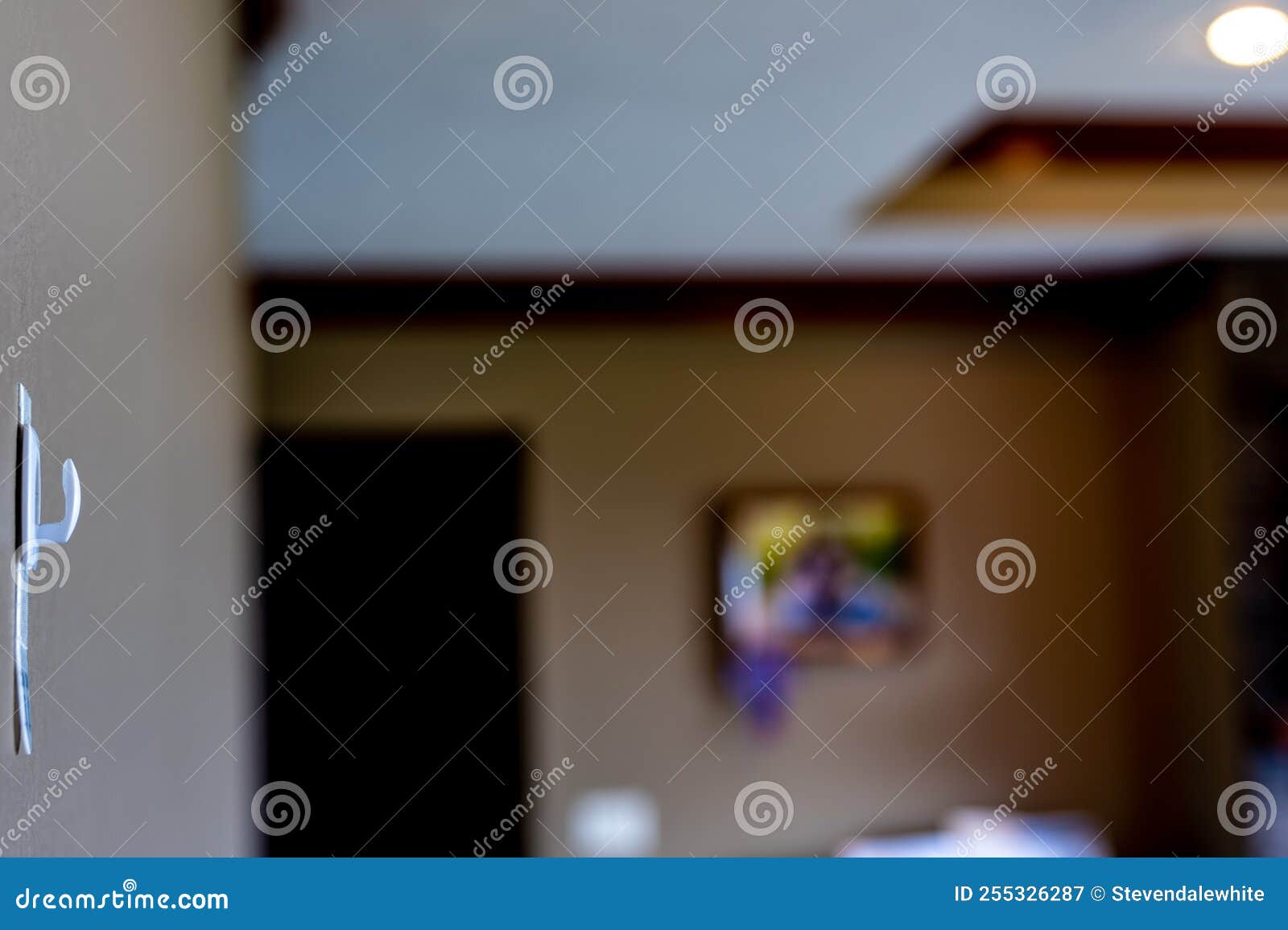 Selective Focus on Adhesive Strip Wall Hanger that Can Be Removed by