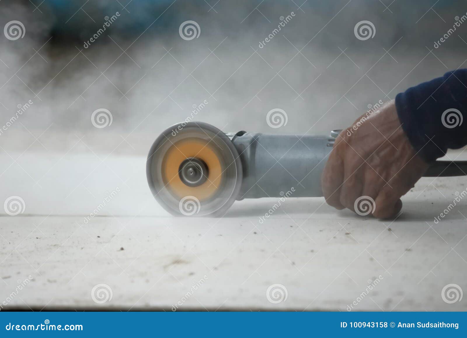 Selective Focus on Angle Grinder Cutting Concrete. Stock Photo Image