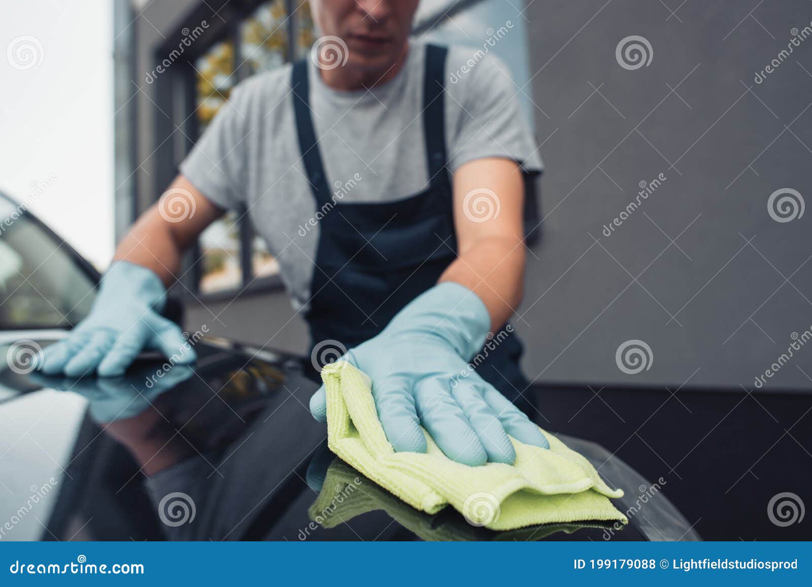 Focus of Car Cleaner Wiping Capote with Rag Stock Photo Image of