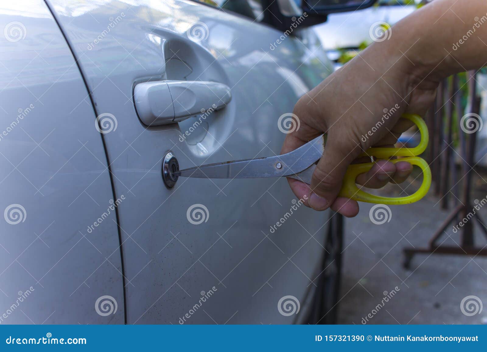 Selective Focus On Car Key Remote And Tools In Man S Hand Open The