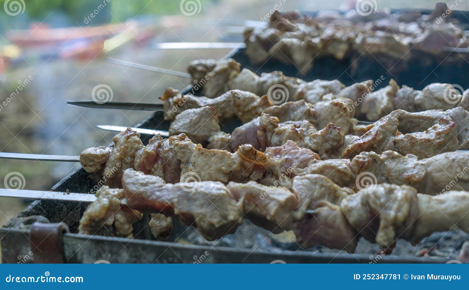 Selective Focus. Cooking Barbecue on the Mangal in Nature Stock Image ...