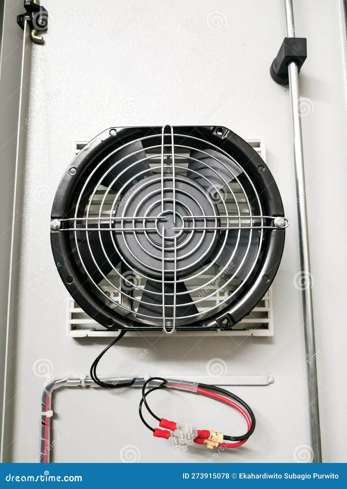 Selective Focus Image of Exhaust Fan in Electrical Panel. Stock Photo