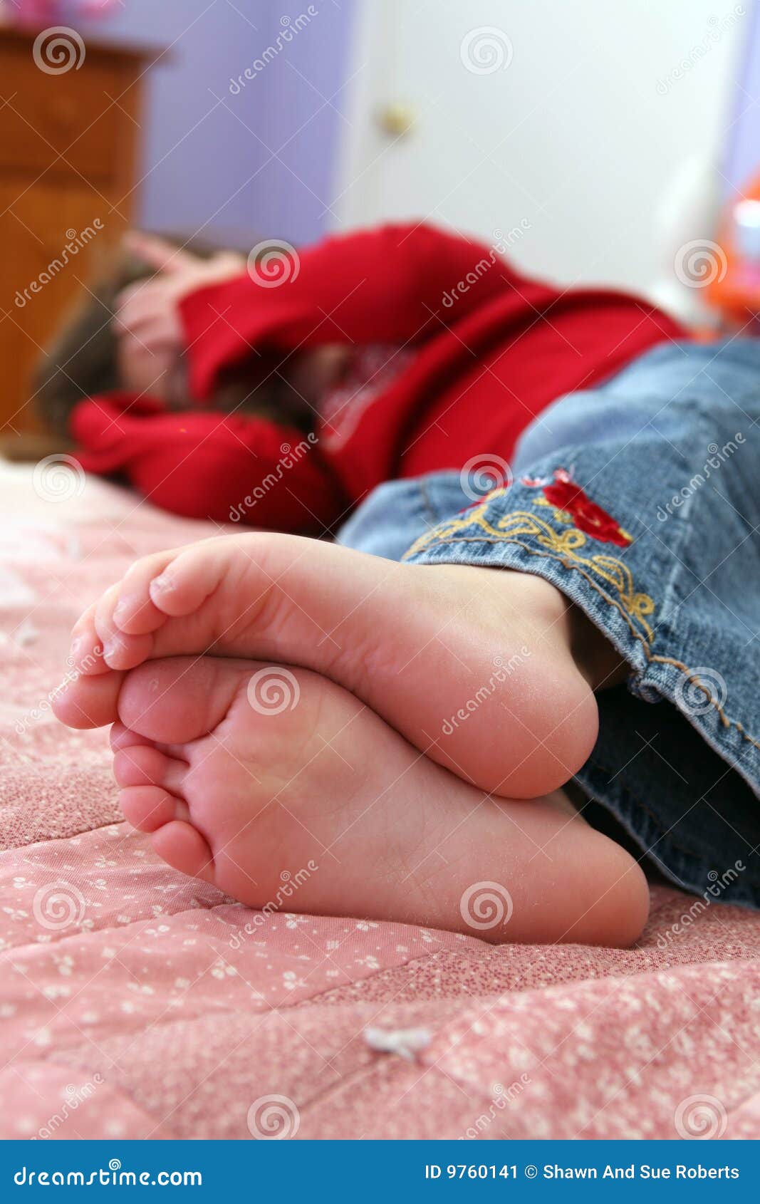 Selective Focus Of Little Girl's Small Bare Feet Stock Image - Image