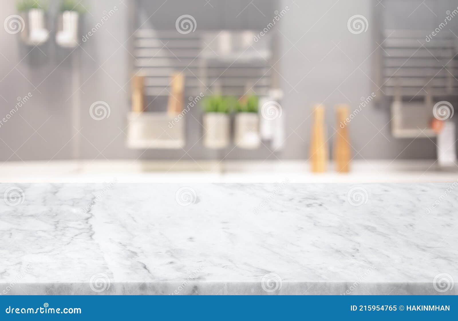 selective focus,marble table top on blur white kitchen room background.f