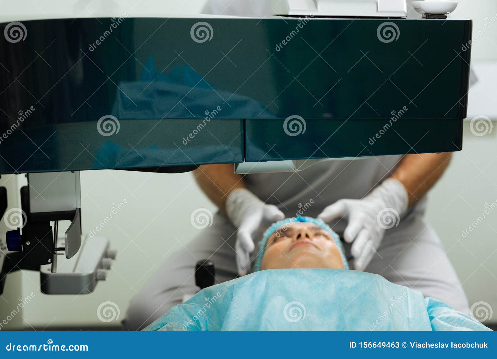 Selective Focus of Modern Ophthalmology Equipment in Use Stock Image