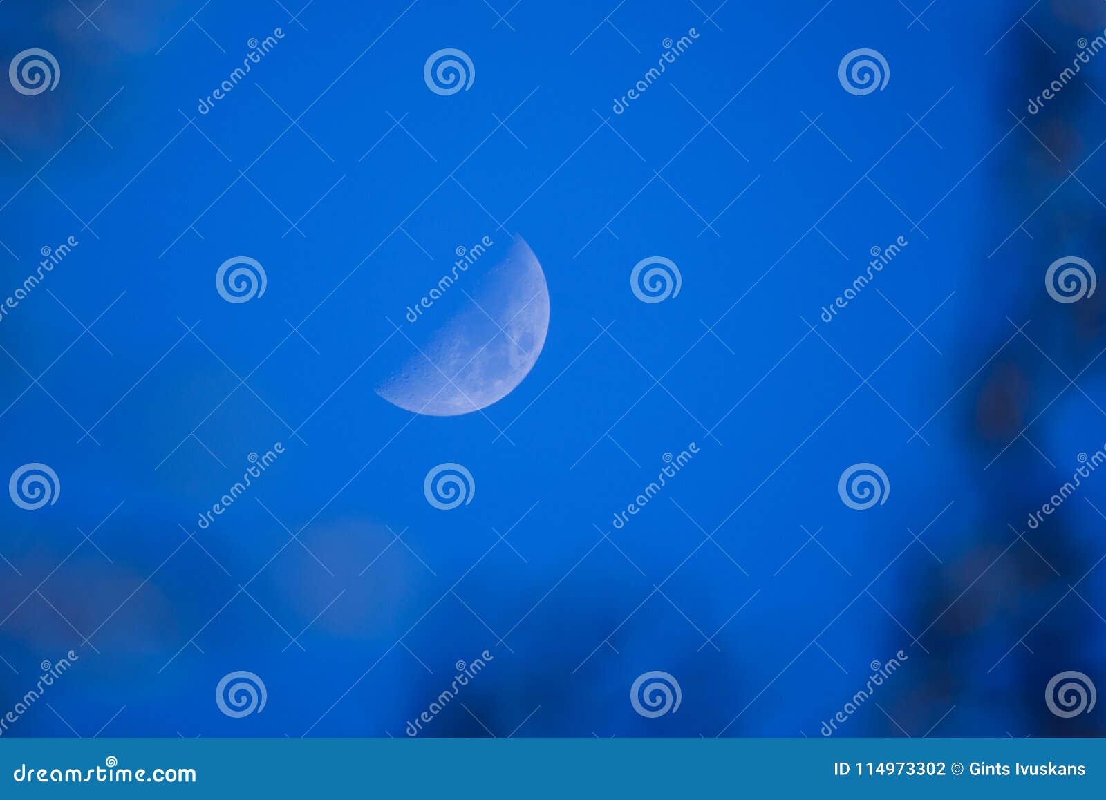 Selective Focus Photo. Growing Moon in the Blue Sky Stock Photo - Image ...