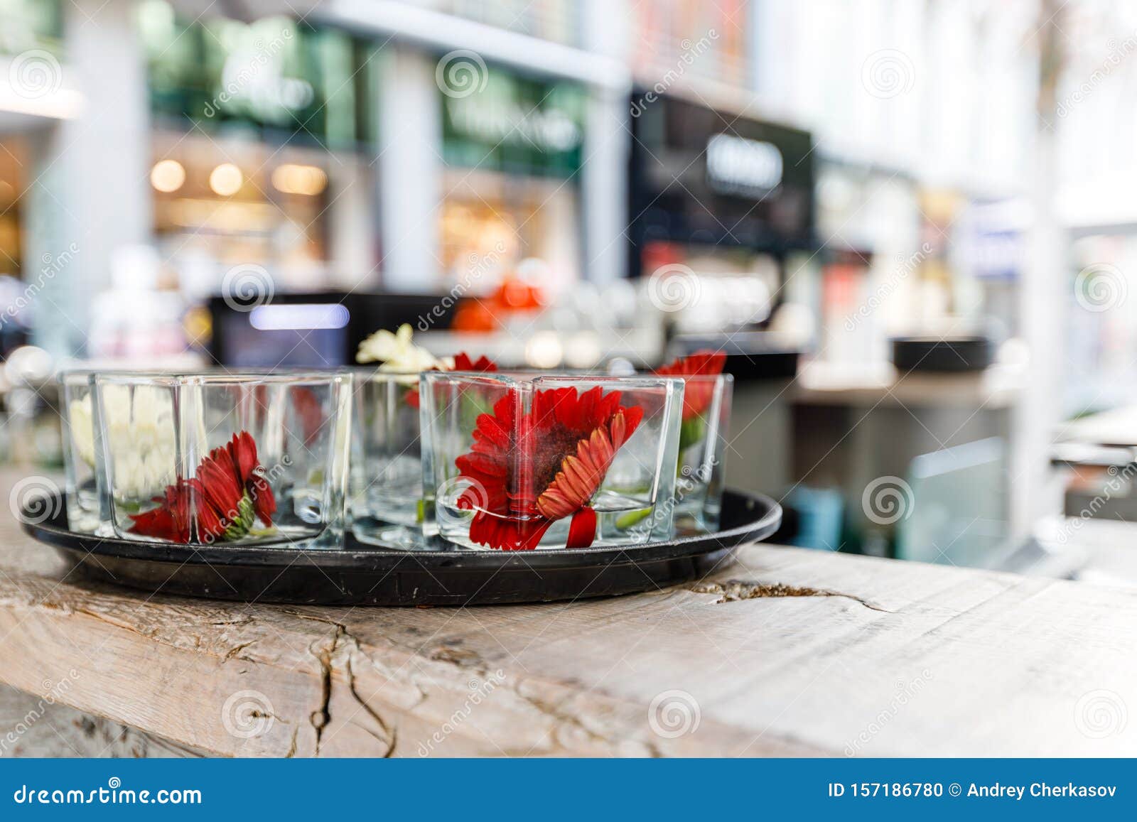 selective focus of table of coffee shop outside view in autria