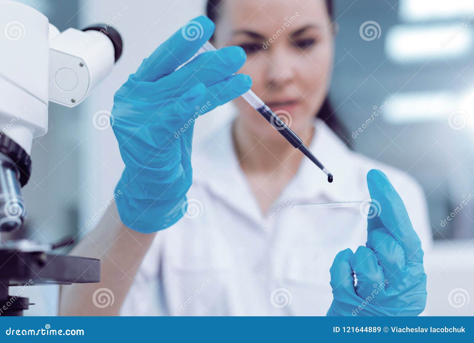 Selective Focus of a Test Sample of the Liquid Stock Image Image of