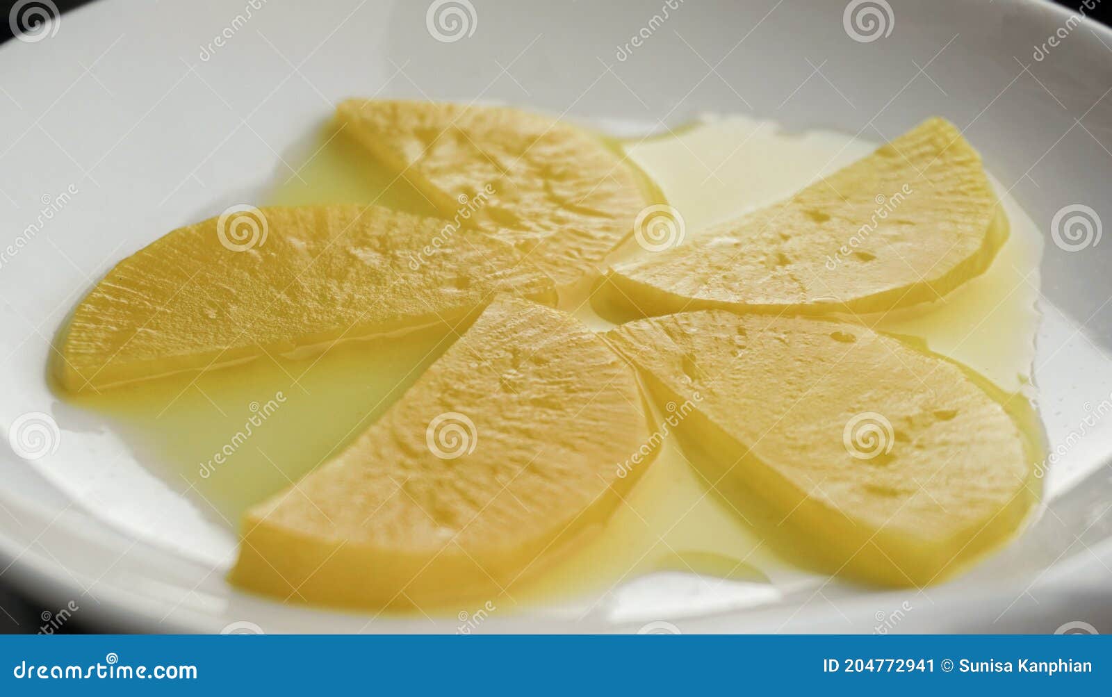 Selective Focused Traditional Korean Side Dish, Yellow Pickled Radish