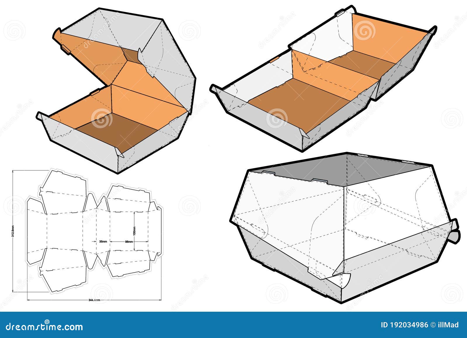 self asembly eco-friendly no glue needed fast food burger box and die-cut pattern.