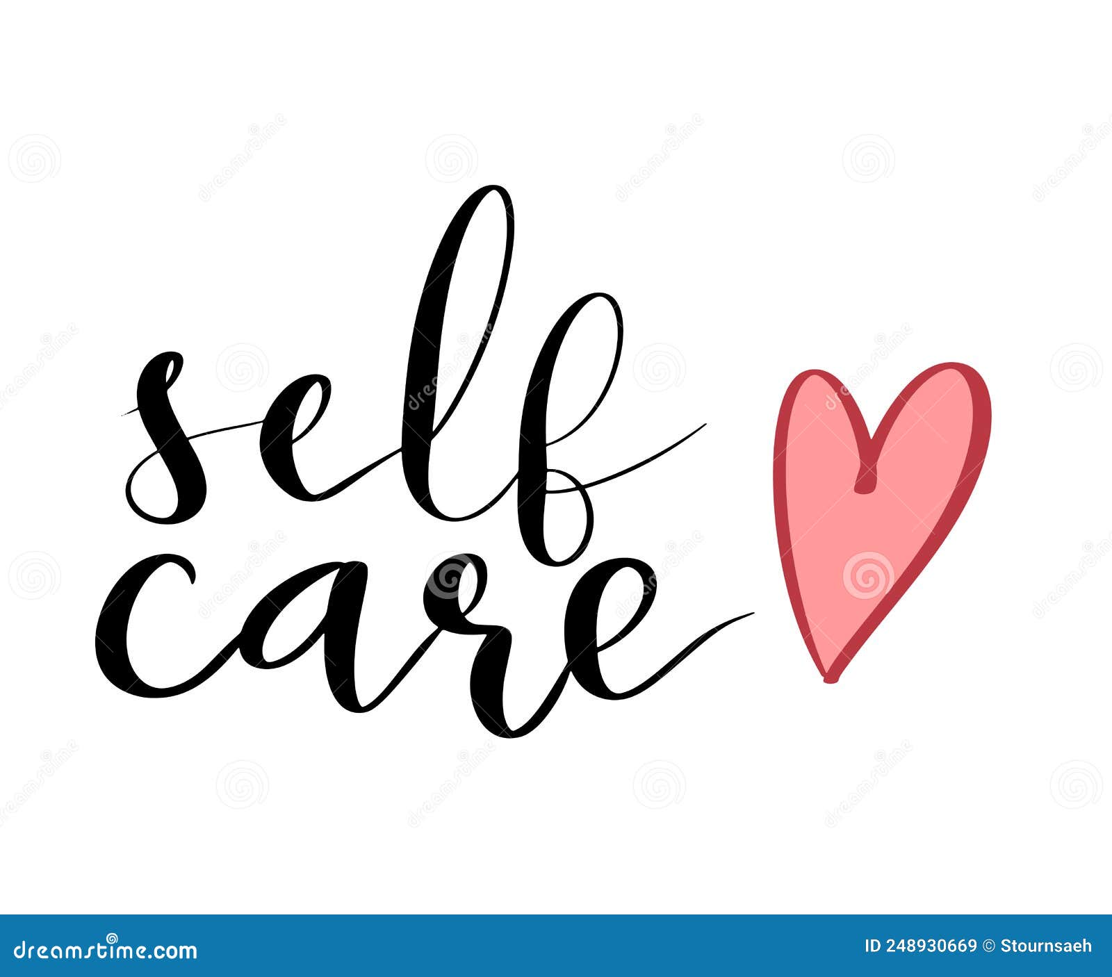Self Care Hand Drawn Lettering Design with Flowers and Heart Hand
