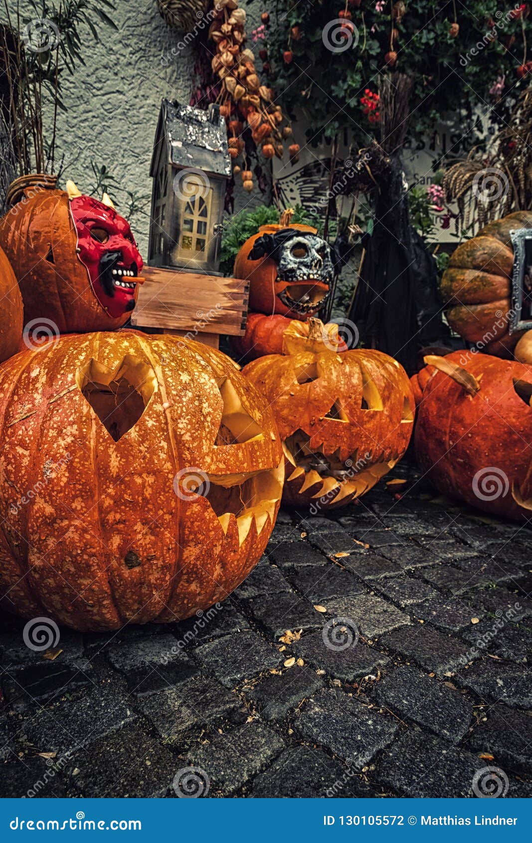 Self-carved Pumpkins on the Street As Decoration for Halloween I Stock Photo - Image of celebration, fear: 130105572