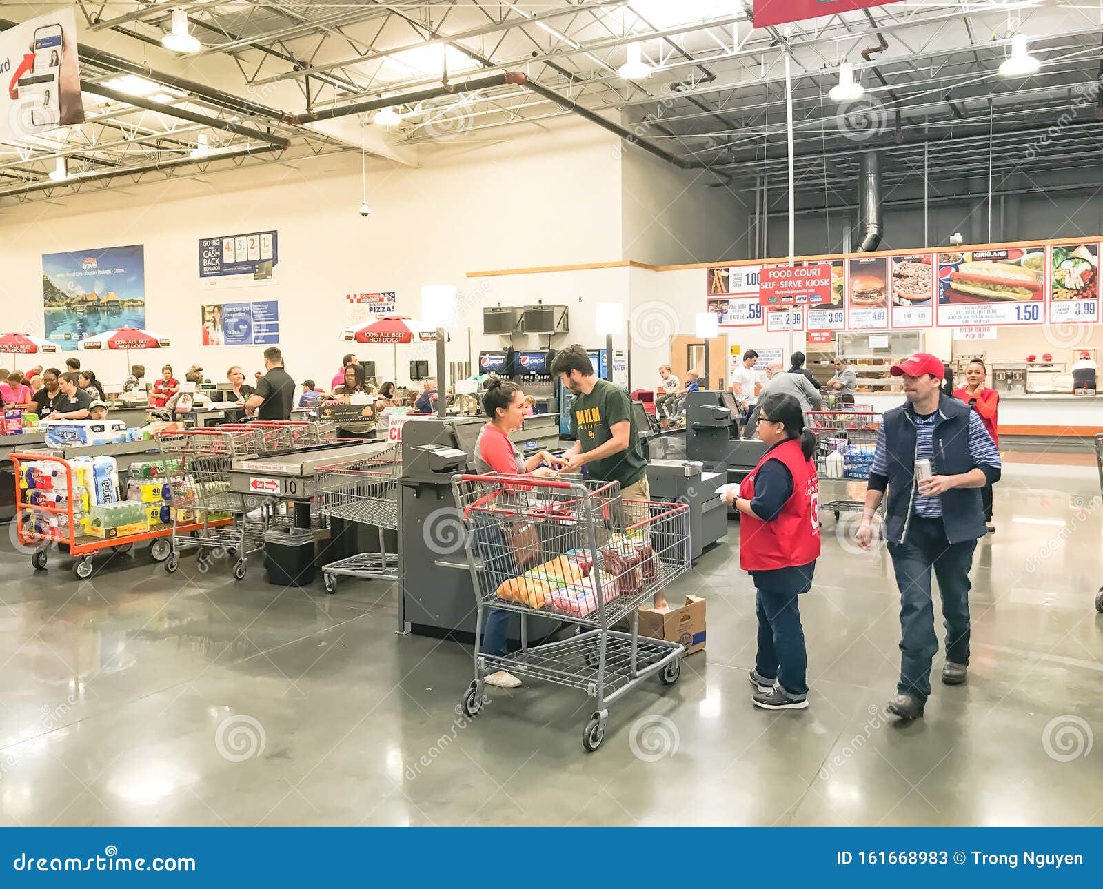 Self-checkout Kiosks Area With Support Staff In Red Uniform At Costco In Churchill Way, Dallas ...