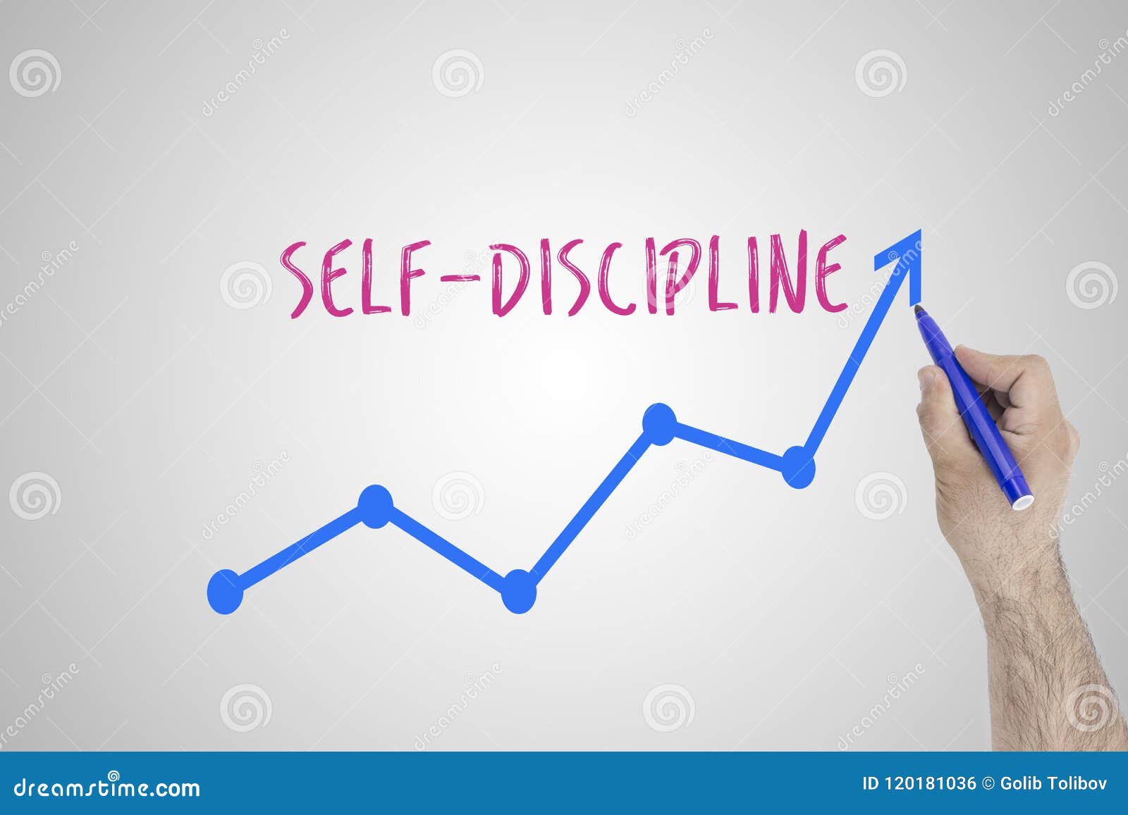 self discipline concept. hand with chalk drawing rising arrow. discipline and self motivation.