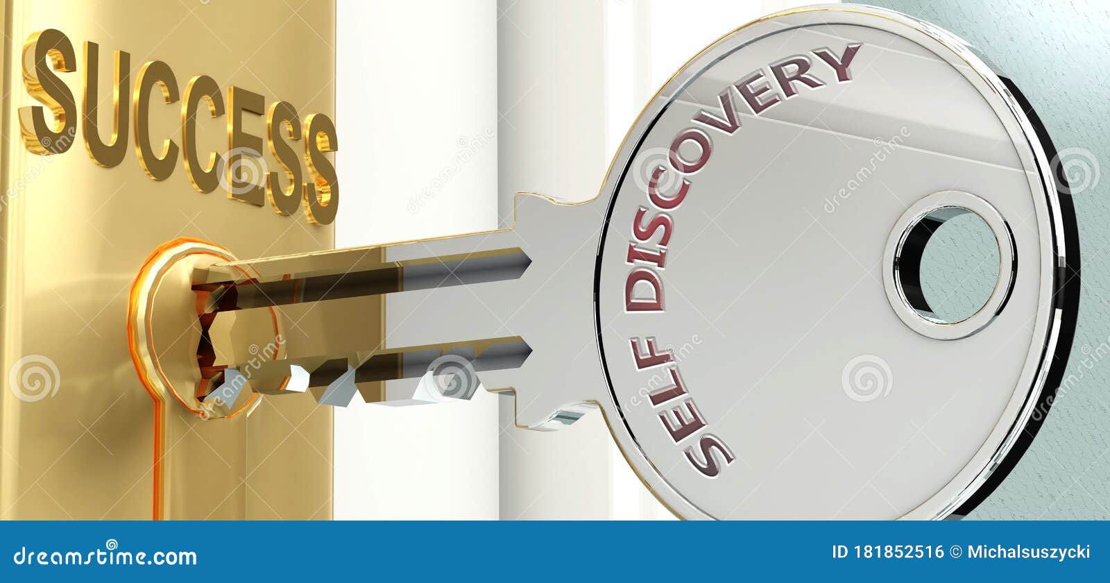 self discovery and success - pictured as word self discovery on a key, to ize that self discovery helps achieving success