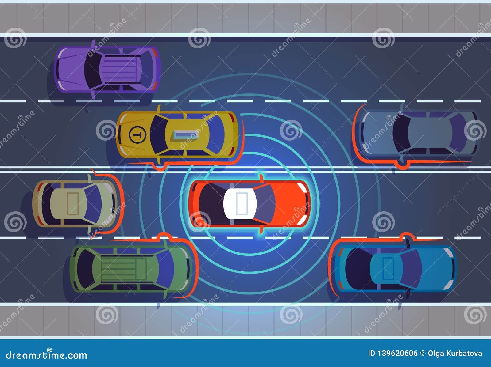 self driving car. automotive cars futuristic technology remote top view automobile autonomous smart vehicle autonomic