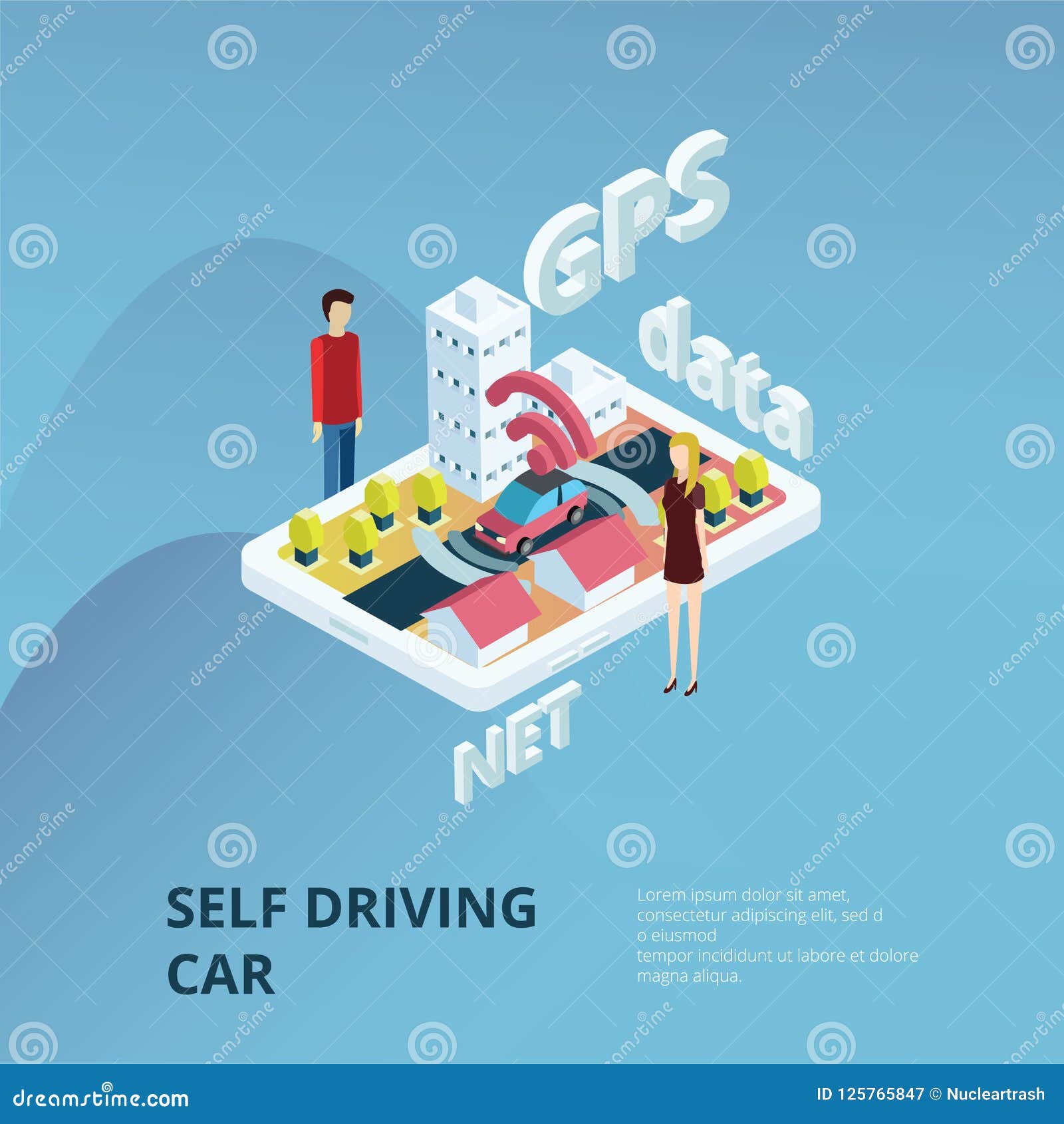 Self Driving Car Concept stock vector. Illustration of flat - 125765847